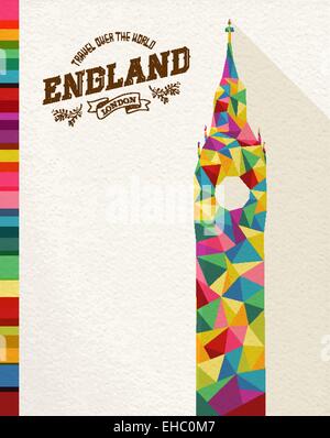 Reisen England Wahrzeichen. Bunte polygonalen Denkmal mit Vintage Label und strukturiertem Papierhintergrund. Ideal für website Stock Vektor