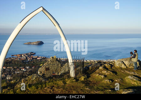 Fotograf auf Berwick Law Stockfoto