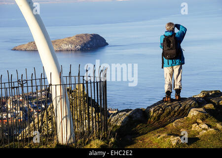 Fotograf auf Berwick Law Stockfoto