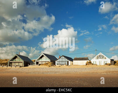 Am Strand Häuser, Camber Sands. Stockfoto