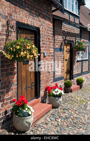 Hübsches Ferienhaus Haustür im Sommer auf Kirche-Straße, große Budworth, Cheshire, England, Vereinigtes Königreich Stockfoto