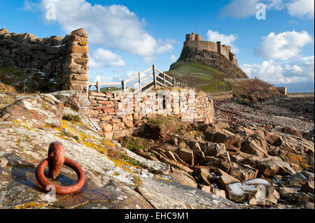 Lindisfarne Schloß, Holy Island, Northumberland, England, Vereinigtes Königreich Stockfoto