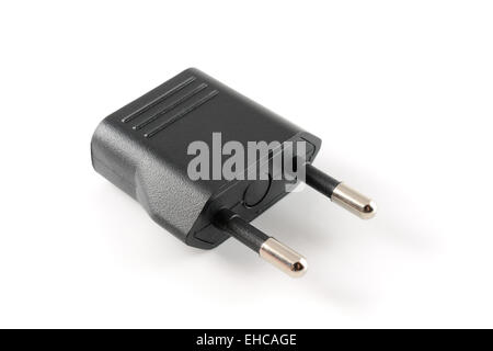 Schwarzen Adapter Stecker Buchse isoliert auf weißem Hintergrund Stockfoto