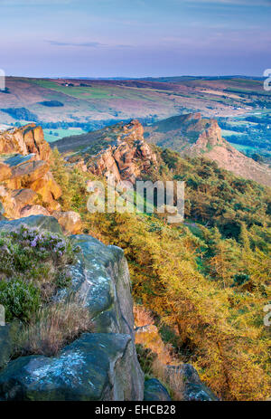 Abendlicht auf die Kakerlaken, Peak District National Park, Staffordshire, England, UK Stockfoto