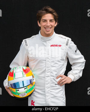 Albert Park, Melbourne, Australien. 12. März 2015. Roberto Merhi (ESP) von Manor Marussia Team Pose in der Fahrerwertung Fotosession auf der 2015 Australian Formula One Grand Prix im Albert Park in Melbourne, Australien. Sydney Low/Cal Sport Media/Alamy Live-Nachrichten Stockfoto