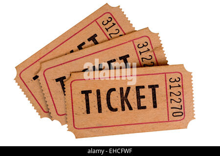 Alte Tickets isoliert auf einem weißen Hintergrund. Stockfoto