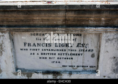 Grab von Sir Francis Light in der alten evangelischen Friedhof - Northam Straße Friedhof, George Town, Penang Malaysia Stockfoto