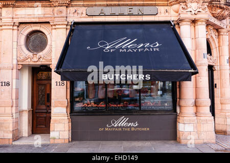 Allens Mayfair am Mount Street ist die älteste Metzgerei in London, England. Stockfoto