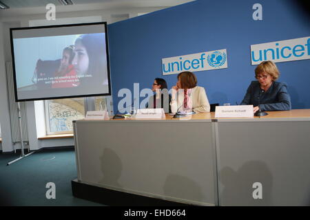 UNICEF-Pressekonferenz zum 4. Jahrestag der Syrien-Konflikt. Daniela Schadt und Hanna Singer. © Simone Kuhlmey/Pacific Press/Alamy Live-Nachrichten Stockfoto