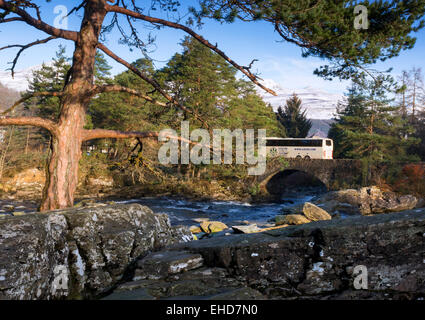 Killin und die Wasserfälle von Dochart Wasserfall im Winter mit Brücke Stockfoto