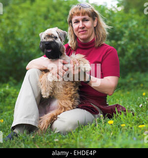 Irish Soft coated wheaten Terrier und Frau Stockfoto