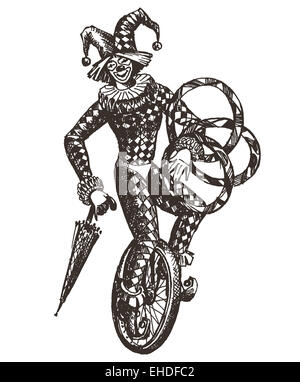 Zirkus-Vektor-Logo-Design-Vorlage. Clown oder Harlekin-Symbol. Stockfoto