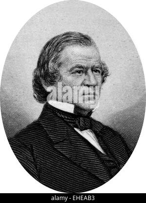 Gravur der ehemalige US-Präsident Andrew Johnson. Original Kupferstich von John Buttre, ca. 1866. Stockfoto