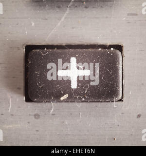 Alten schmutzig und staubig gummierte Taste mit schriftlichen Mathe-Symbol drauf, Teil eines alten Rechners. Stockfoto