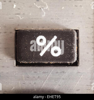 Alten schmutzig und staubig gummierte Taste mit schriftlichen Mathe-Symbol drauf, Teil eines alten Rechners. Stockfoto