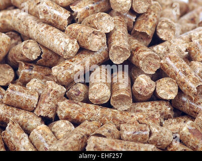 Nahaufnahme Bild von Holzpellets auf weißem Hintergrund Stockfoto