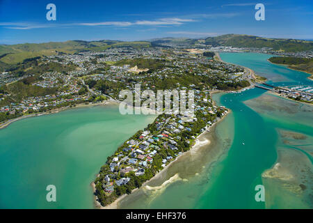 Pauatahanui Inlet, Porirua Harbour, Region Wellington, Nordinsel, Neuseeland - Antenne Stockfoto