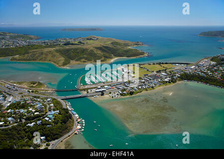 Pauatahanui Inlet und Mana Marina, Porirua Harbour, Region Wellington, Nordinsel, Neuseeland - Antenne Stockfoto