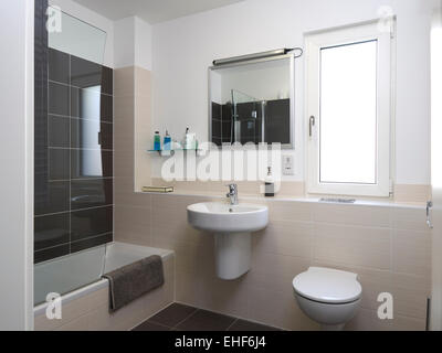 Moderne Badezimmer Fliesen- mit der weißen und grauen Fliesen. Es ist