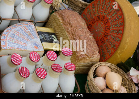 Korb voller Milchprodukte Stockfoto