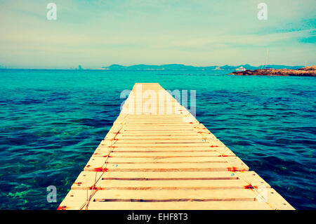 Promenade in Ses Illetes Strand von Formentera, Balearen, Spanien Stockfoto