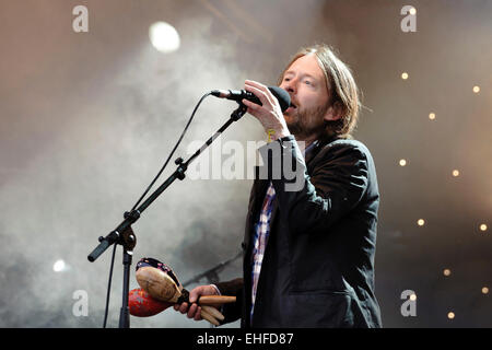 Radiohead Überraschungsgäste auf der Park-Bühne beim Glastonbury Festival Freitag, 24. Juni 2011. Stockfoto