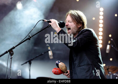 Radiohead Überraschungsgäste auf der Park-Bühne beim Glastonbury Festival Freitag, 24. Juni 2011. Stockfoto