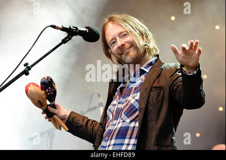 Radiohead Überraschungsgäste auf der Park-Bühne beim Glastonbury Festival Freitag, 24. Juni 2011. Stockfoto