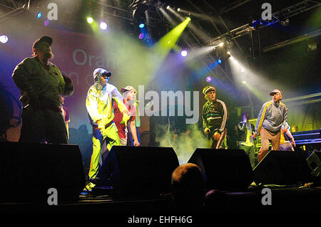 Goldie Looking Chain live auf der Bühne an der Orange Ashton Court Festival Bristol. Stockfoto