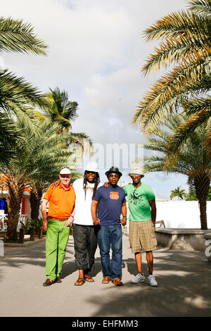 Von links nach rechts: David Rodigan Bull B Norman Jay Trevor Nelson. Stockfoto