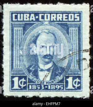 Kuba - ca. 1953: Briefmarke gedruckt in Kuba zeigt Porträt des Dichters und revolutionäre Jose Marti (1853-1895) Stockfoto