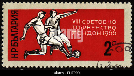 Bulgarien - ca. 1966: Eine Briefmarke gedruckt in Bulgarien zeigt Fußball-Weltmeisterschaft in London Stockfoto