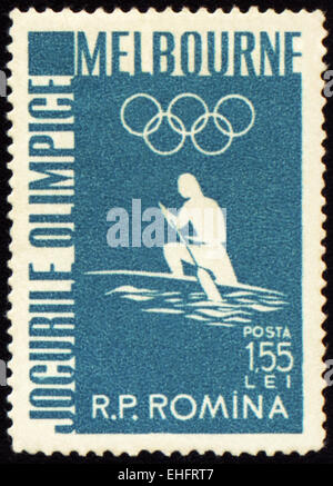 Rumänien - ca. 1956: Post Stempel gedruckt in Rumänien zeigt Kanu rudern Stockfoto