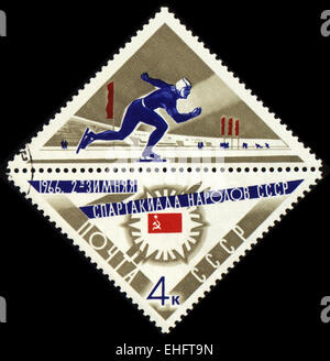Gedruckt in der UdSSR Stempel zeigt skater Stockfoto