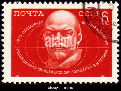 UdSSR - CIRCA 1970: Eine Briefmarke gedruckt in der UdSSR zeigt Lenin-Porträt Stockfoto