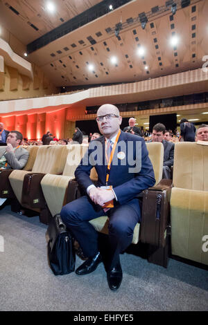 Prag, Tschechische Republik. 13. März 2015. Tschechische Premierminister Bohuslav Sobotka verteidigt die soziale Democrats´ (ZSVA) Vorsitzender erhalten rund 85 Prozent der Stimmen der Delegierten zum Kongress Partei in Prag, Tschechische Republik, 13. März 2015, CTK Quellen zufolge. Sobotka, der die Partei seit 2011 leitet hat, hatte keinen Gegenkandidaten. © CTK/Alamy Live-Nachrichten Stockfoto