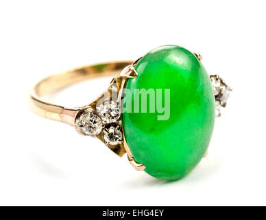 Große Jade und Diamond Gold Ring. Stockfoto