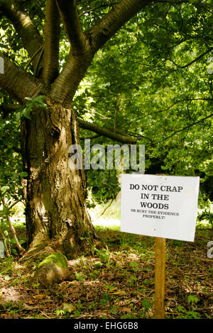 Lustige Zeichen im Wald auf einem Festival. Stockfoto