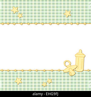 Illustration für Baby-Hintergrund mit Dummy und Milch Flasche Stockfoto