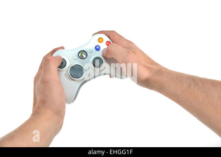 Egoperspektive einer Person mit einem Xbox 360 Microsoft Controller spielen Stockfoto