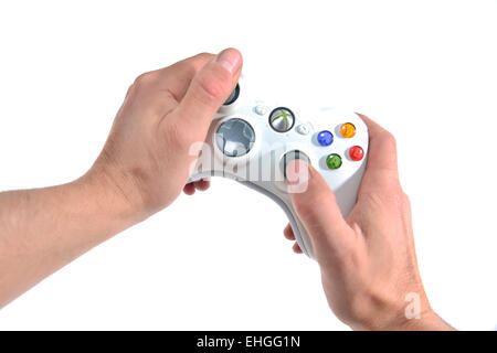 Egoperspektive einer Person mit einem Xbox 360 Microsoft Controller spielen Stockfoto