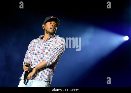 BARCELONA - 30 Mai: Kendrick Lamar (US-amerikanische Hip-Hop-Musikerin) führt bei Heineken Primavera Sound 2014. Stockfoto