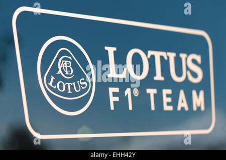 Albert Park, Melbourne, Australien. 14. März 2015. Lotus Team Beschilderung an der 2015 Australian Formula One Grand Prix im Albert Park in Melbourne, Australien. Sydney Low/Cal Sport Media/Alamy Live-Nachrichten Stockfoto