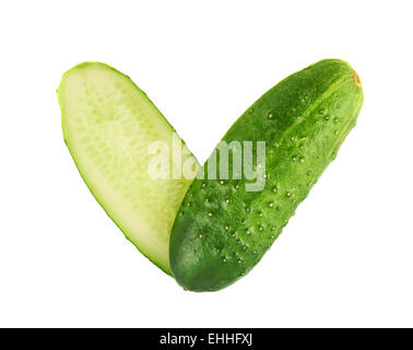 Zwei Gurken Hälften isoliert Stockfoto