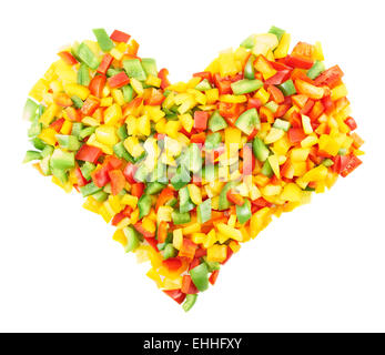 Zusammensetzung der geschnittenen Paprika in Herzform Stockfoto