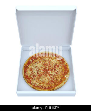 Pizza in Schachtel isoliert, 3d illustration Stockfoto