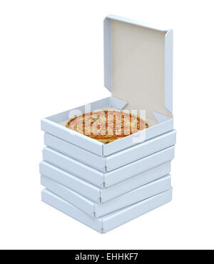 Pizza in Schachtel isoliert, 3d illustration Stockfoto