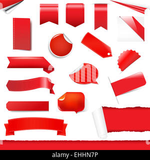 Rote Etiketten und Aufkleber Set Stockfoto
