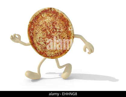 Pizza mit Armen und Beinen Wandern, isoliert 3D-Illustration Stockfoto