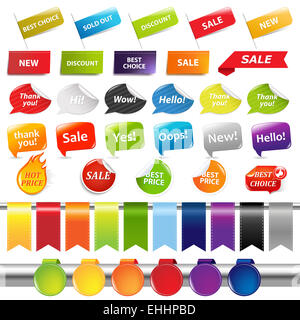Satz von Verkauf Aufkleber und Etiketten Stockfoto